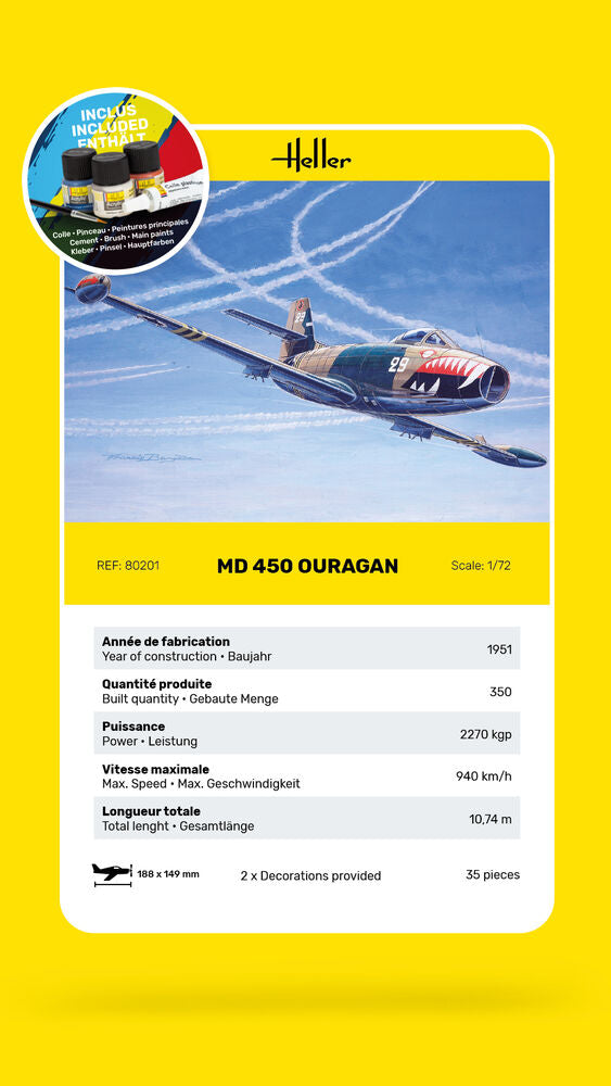 Heller Starter Kit MD 450 Ouragan 1/72 maquette avion jet