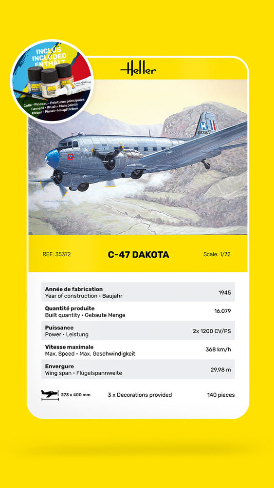 Heller Starter Kit C-47 Dakota 1/72 maquette avion complet