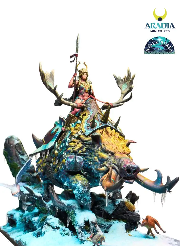 Aradia Minis Hyperborea Freya on Hildisvini figurine résine nordique