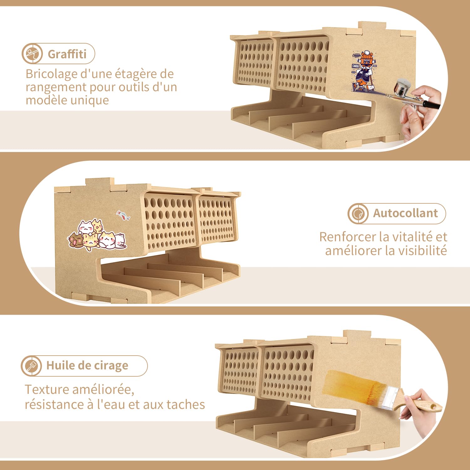 Bucasso Hobby Organizer GK6 porte-pinceaux 100 trous MDF