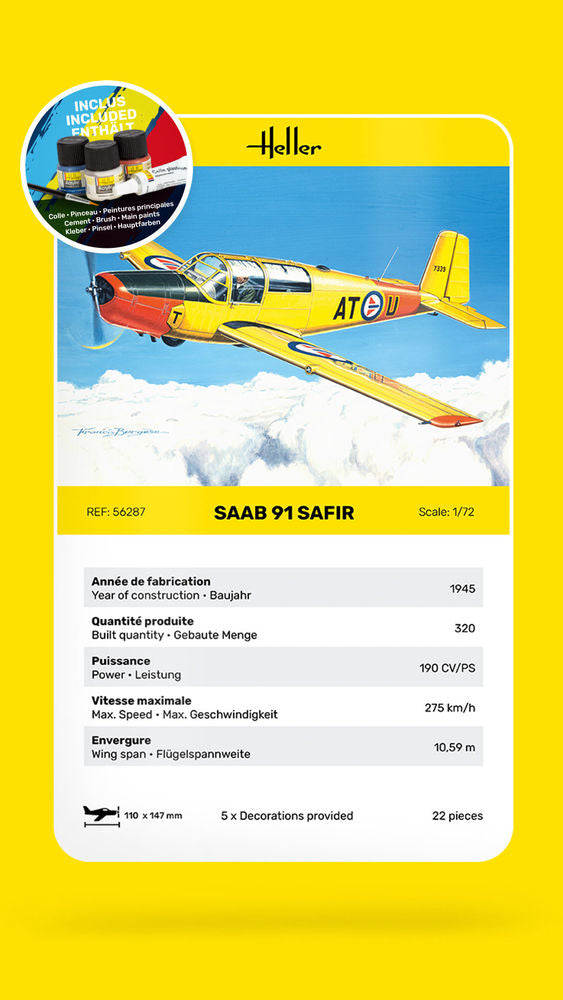 Heller Starter Kit Safir 91 1/72 maquette avion complète