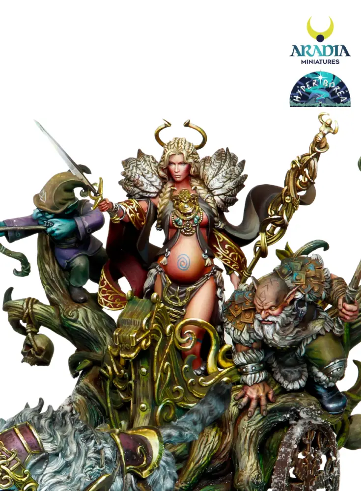 Aradia Minis Hyperborea Freya sur char figurine à peindre déesse