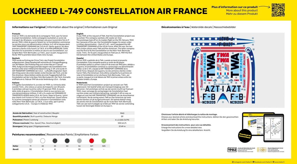 Heller Historical Collection L-749 Constellation maquette avion 1/72 Air France