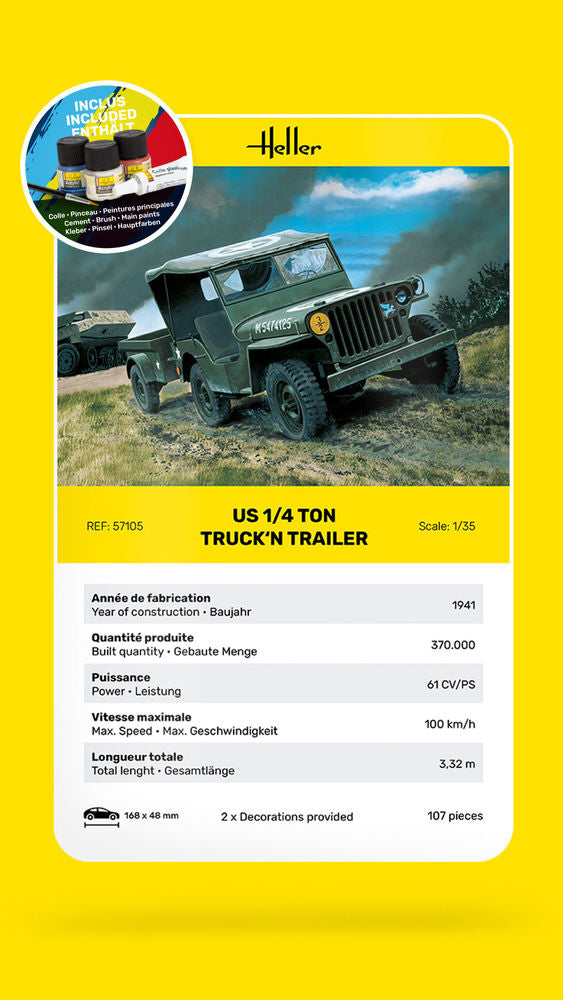 Heller Starter Kit US 1/4 Ton Truck 'n Trailer 1/35 maquette jeep