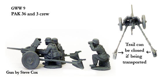 Perry Miniatures World War 2 GWW 9 Pak 36 canon + 3 servants métal