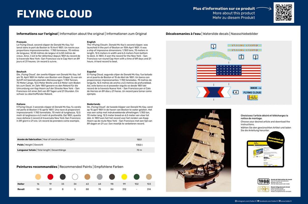 Heller Historical Collection Flying Cloud 1/200 bateau voilier
