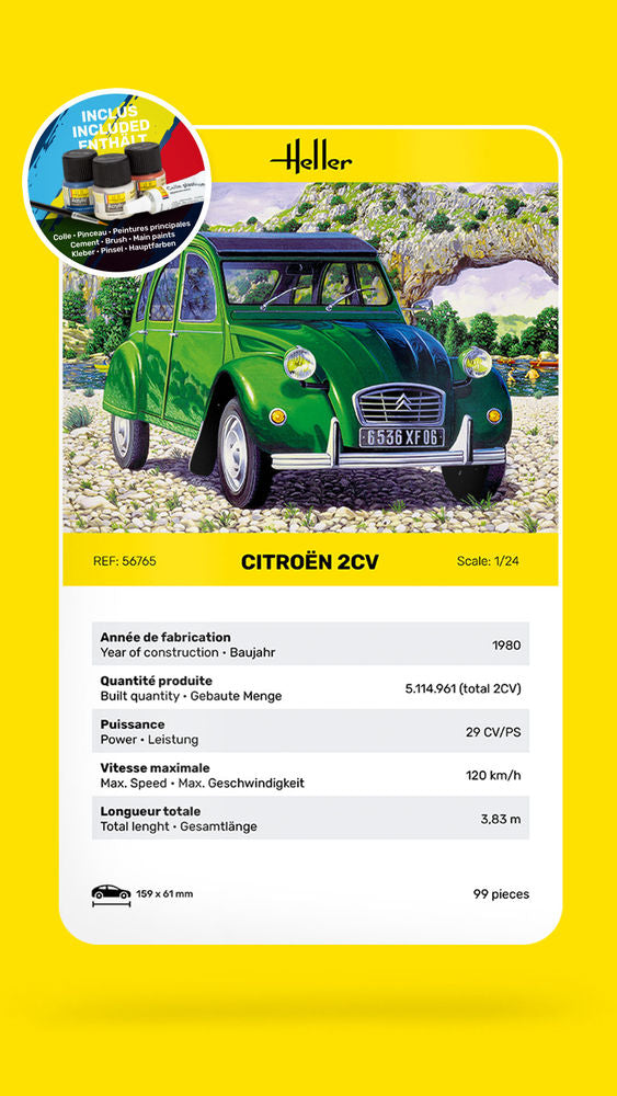 Heller Starter Kit Citroën 2 CV 1/24 maquette voiture complète