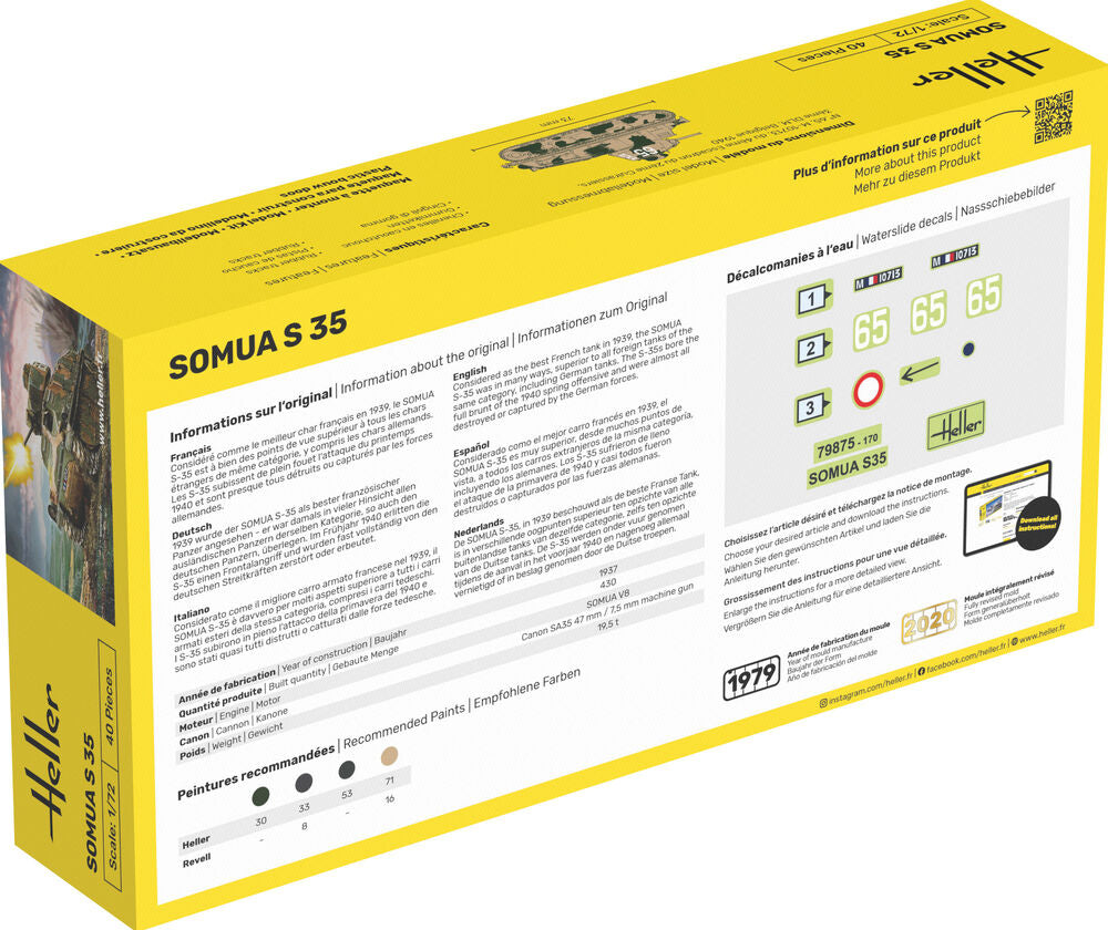 Heller Starter Kit Somua S35 1/72 maquette char complet