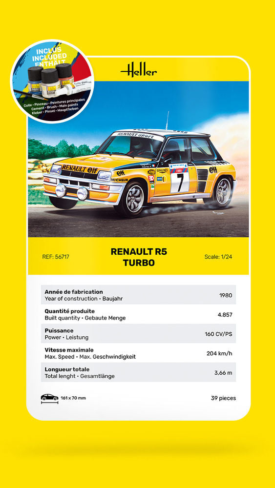 Heller Starter Kit Renault R5 Turbo maquette 1/24 complète