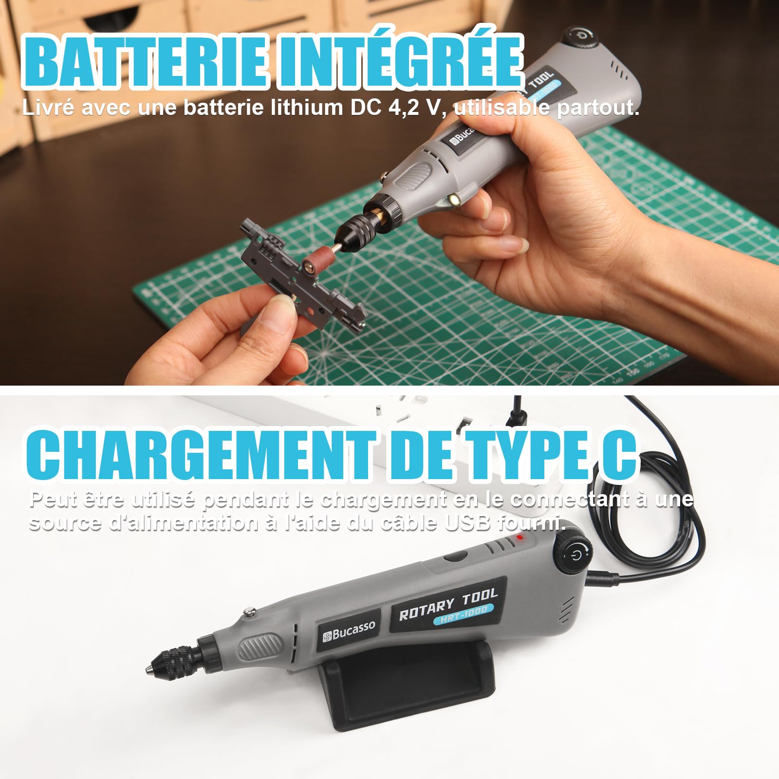 Bucasso Cordless Pen Sander HRT-1000 outil rotatif LED 29 pcs