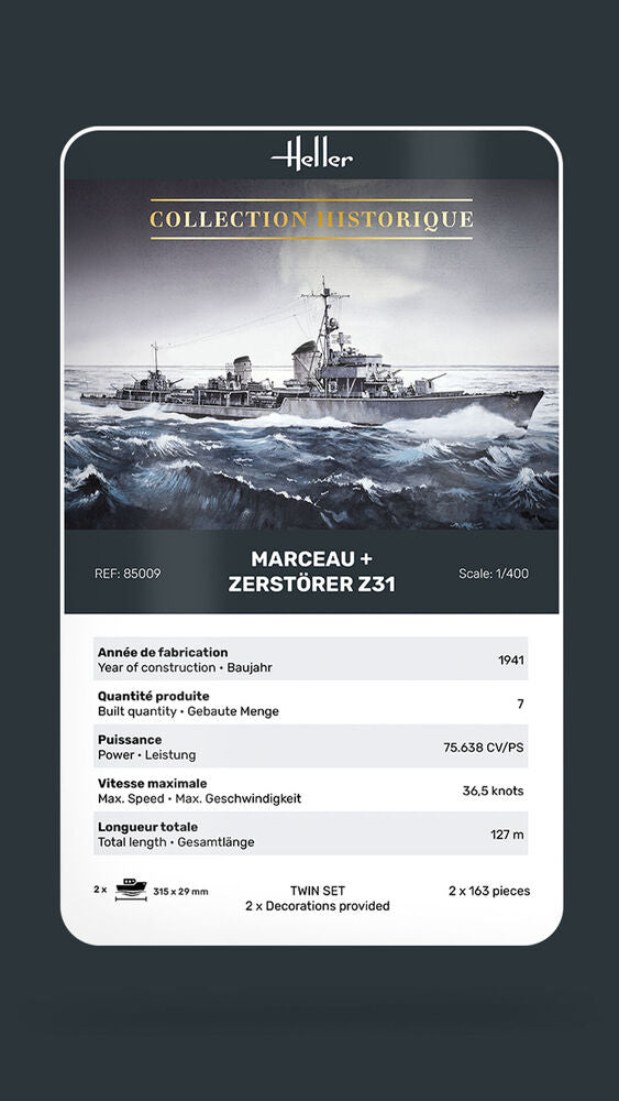 Heller Twinset Marceau + Zerstörer Z31 1/400 maquette bateau WWII