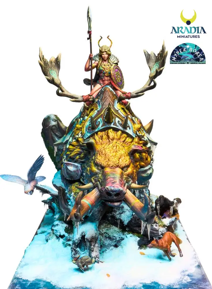 Aradia Minis Hyperborea Freya on Hildisvini figurine résine nordique
