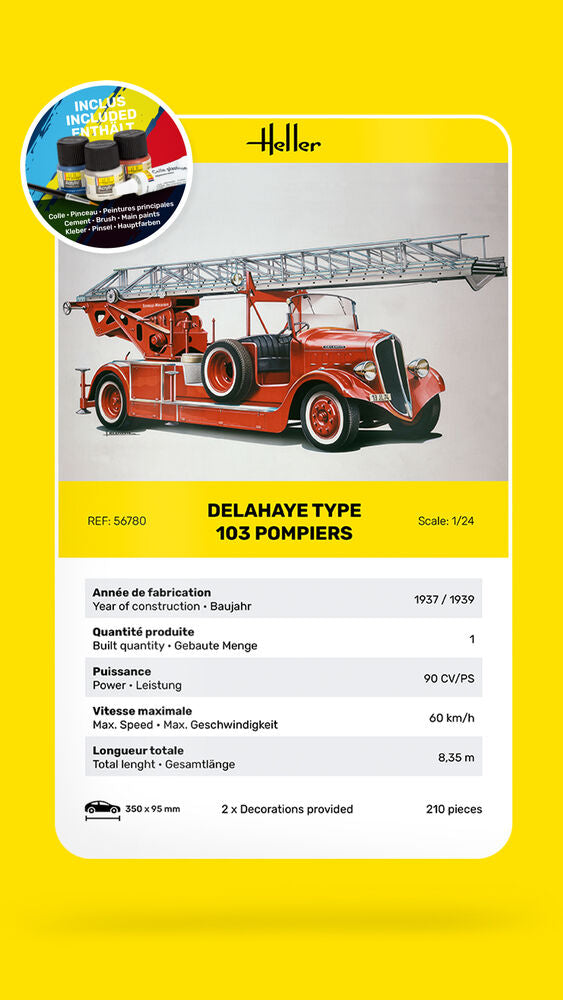 Heller Starter Kit Delahaye Type 103 Pompiers 1/24 maquette camion