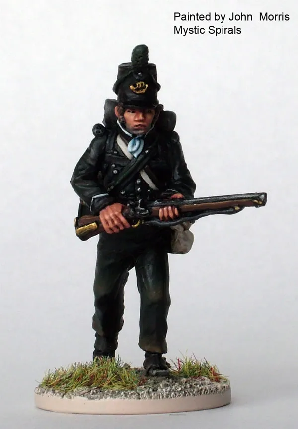 Perry 40mm PE64 British Rifleman figurine avance 40 mm