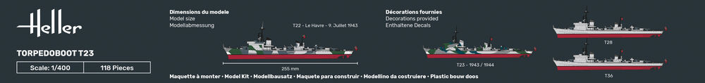 Heller Starter Kit Torpedoboot T23 1/400 maquette bateau guerre
