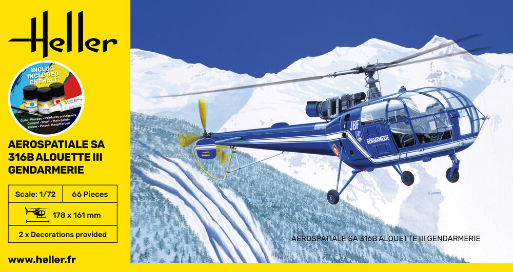Heller Starter Kit SA 316 Alouette III Gendarmerie maquette 1/72
