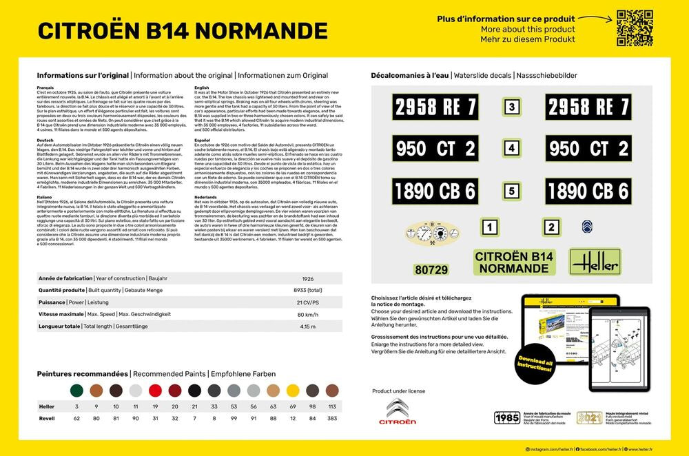 Heller Citroën B14 Normande 1/24 Maquette Voiture Moteur