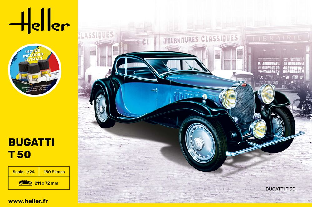 Heller Starter Kit Bugatti T50 1/24 maquette voiture complète