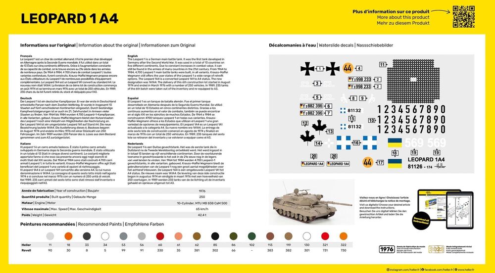 Heller Starter Kit Leopard 1A4 maquette char 1/35 kit complet