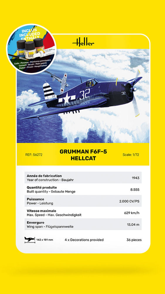 Heller Starter Kit F6F Hellcat 1/72 Maquette Avion
