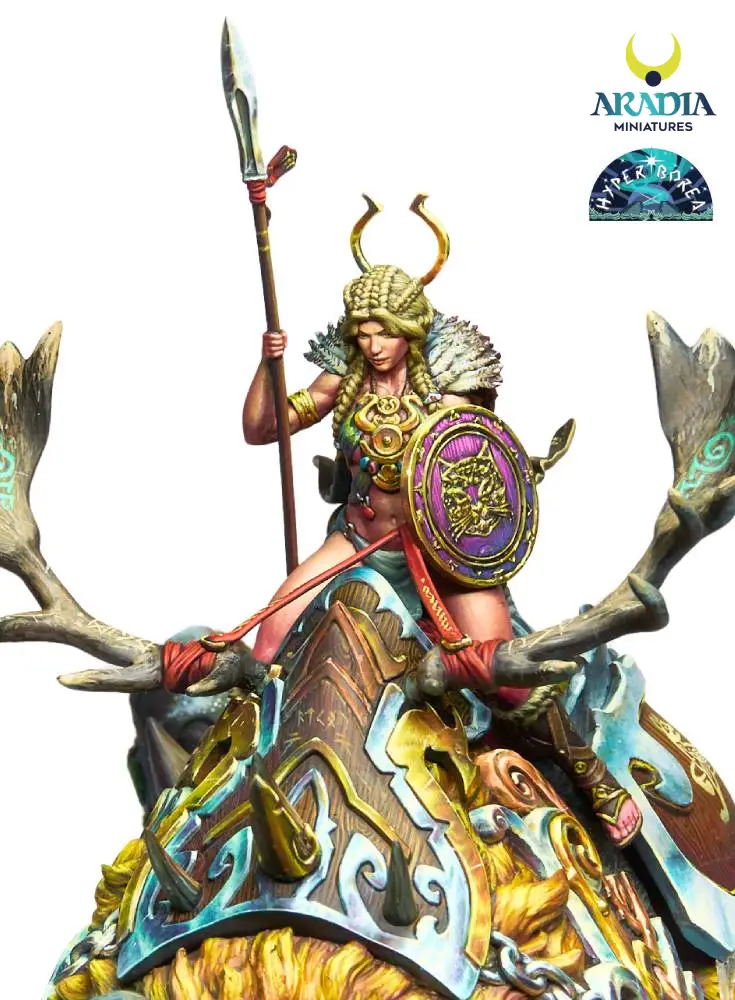 Aradia Minis Hyperborea Freya on Hildisvini figurine résine nordique