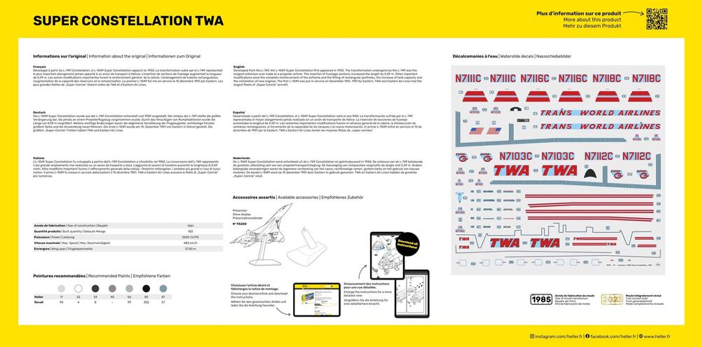 Heller Starter Kit Super Constellation TWA maquette avion 1/72 complète