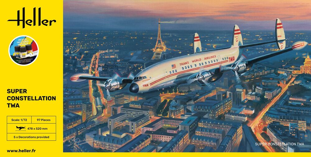 Heller Starter Kit Super Constellation TWA maquette avion 1/72 complète