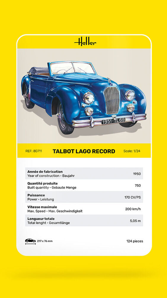 Heller Historical Collection Talbot Lago Record 1/24 maquette voiture plastique