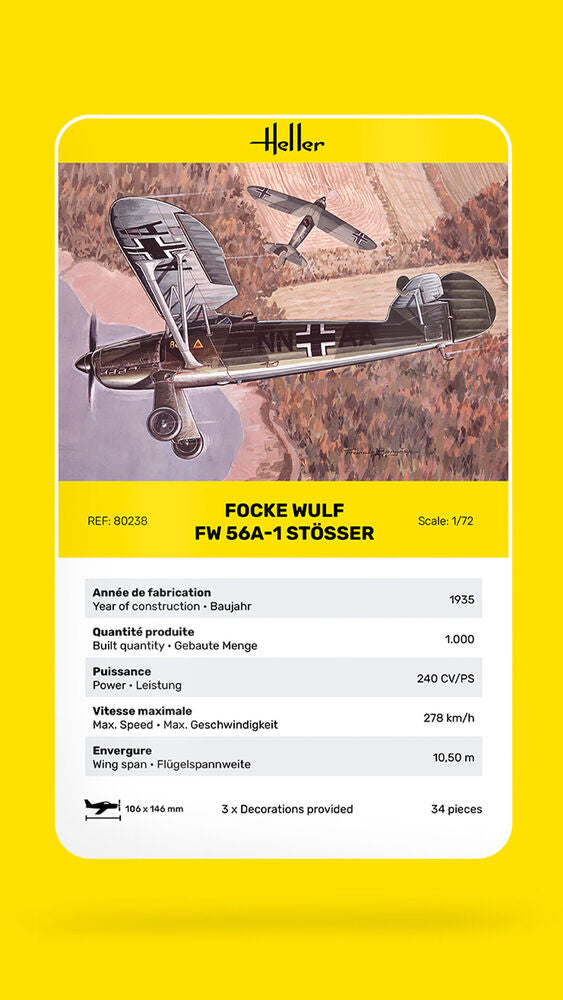 Heller The 9.99 Focke Wulf FW 56A-1 Stösser 1/72 maquette avion