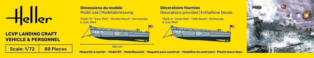 Heller The 9.99 LCVP Landing Craft Maquette Bateau 1/72 Débarquement