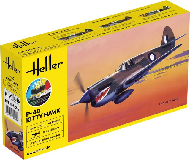 Heller Starter Kit P-40 Kitty Hawk 1/72 maquette avion militaire