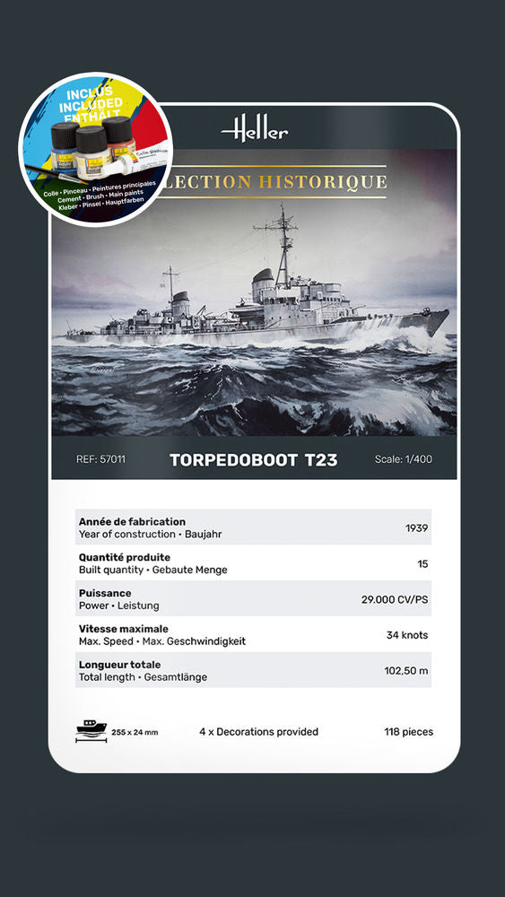 Heller Starter Kit Torpedoboot T23 1/400 maquette bateau guerre