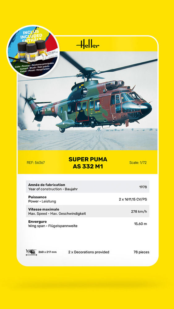 Heller Starter Kit Super Puma AS 332 M1 1/72 maquette hélico