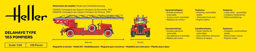Heller Starter Kit Delahaye Type 103 Pompiers 1/24 maquette camion