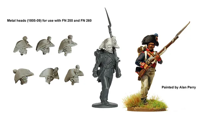 Perry Napoleonic FN 236 têtes bicorne fusiliers 1805-09 métal x36