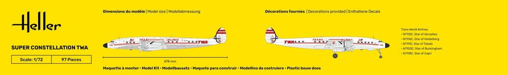 Heller Starter Kit Super Constellation TWA maquette avion 1/72 complète