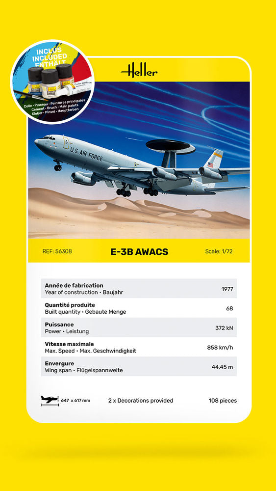Heller Starter Kit E-3B Awacs maquette avion 1/72 complète