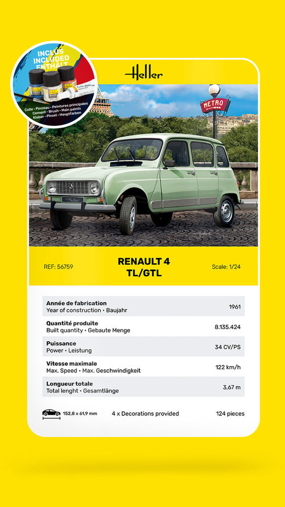 Heller Starter Kit Renault 4TL/GTL 1/24 maquette voiture complète