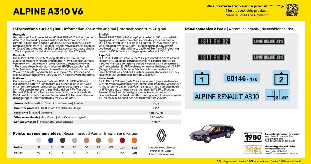 Heller The 9.99 Alpine A310 1/43 maquette voiture