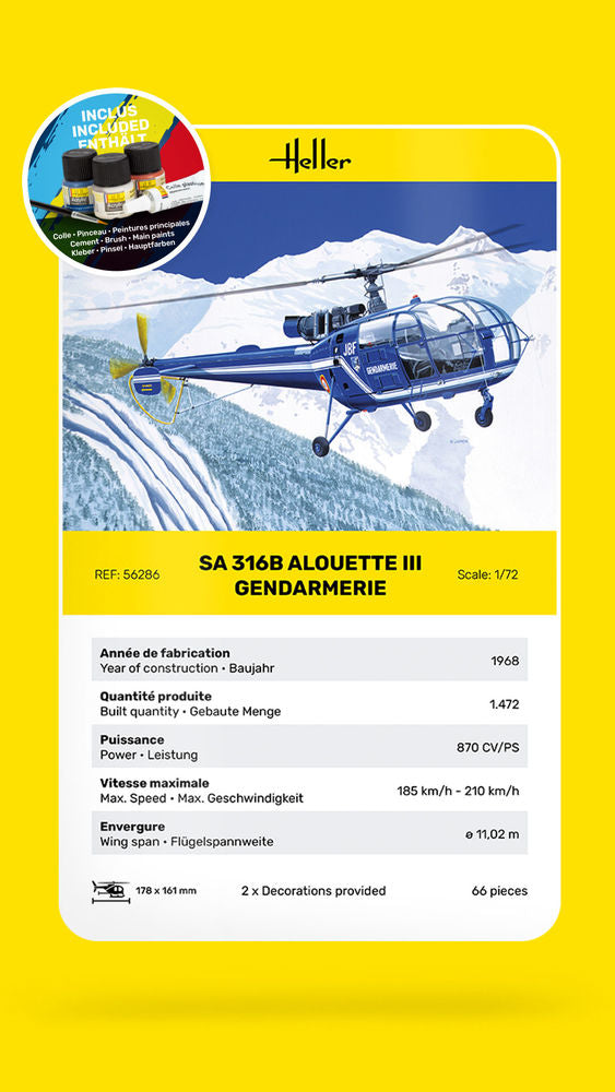 Heller Starter Kit SA 316 Alouette III Gendarmerie maquette 1/72