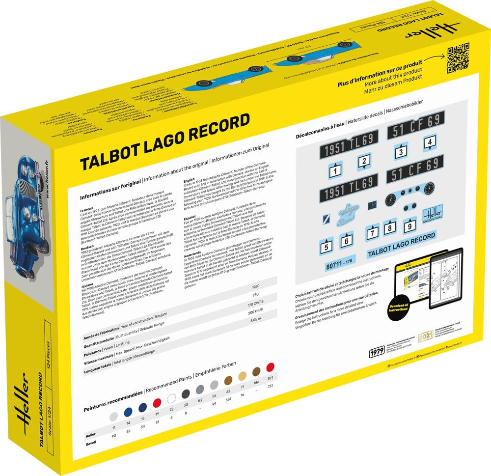 Heller Starter Talbot Lago Record Maquette Voiture 1/24 kit complet