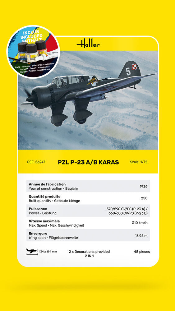 Heller Starter Kit PZL 23 Karas 1/72 maquette avion militaire