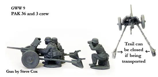 Perry Miniatures World War 2 GWW 9 Pak 36 canon + 3 servants métal