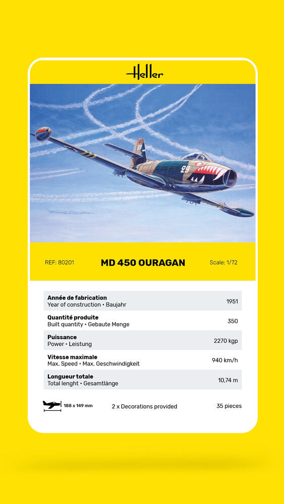 Heller The 9.99 MD 450 Ouragan maquette avion 1/72 chasse