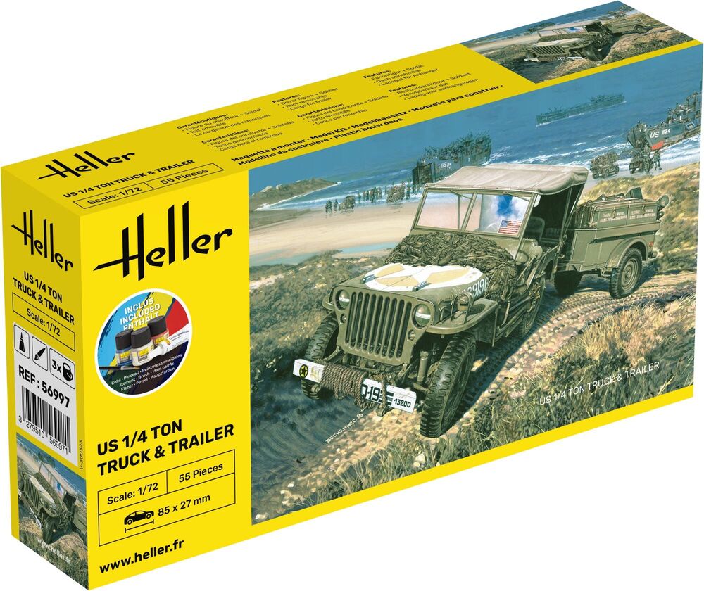 Heller Starter Kit US 1/4 Ton Truck & Trailer maquette 1/72