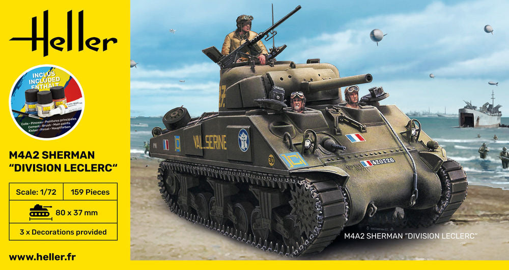 Heller Starter Kit M4A2 Sherman Leclerc maquette char 1/72