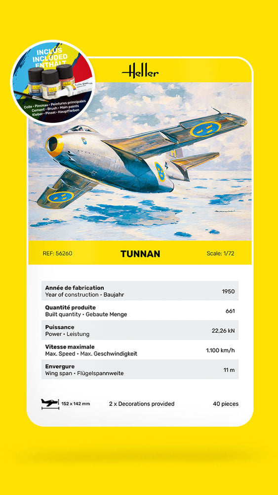 Heller Starter Kit Tunnan 1/72 maquette avion suédois