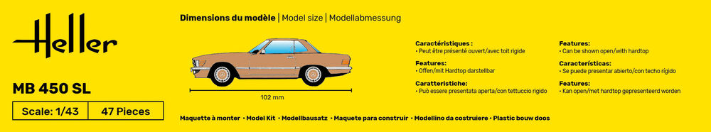 Heller 9.99 MB 450 SL 1/43 maquette voiture cabriolet
