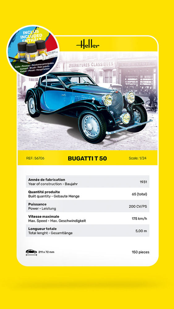 Heller Starter Kit Bugatti T50 1/24 maquette voiture complète