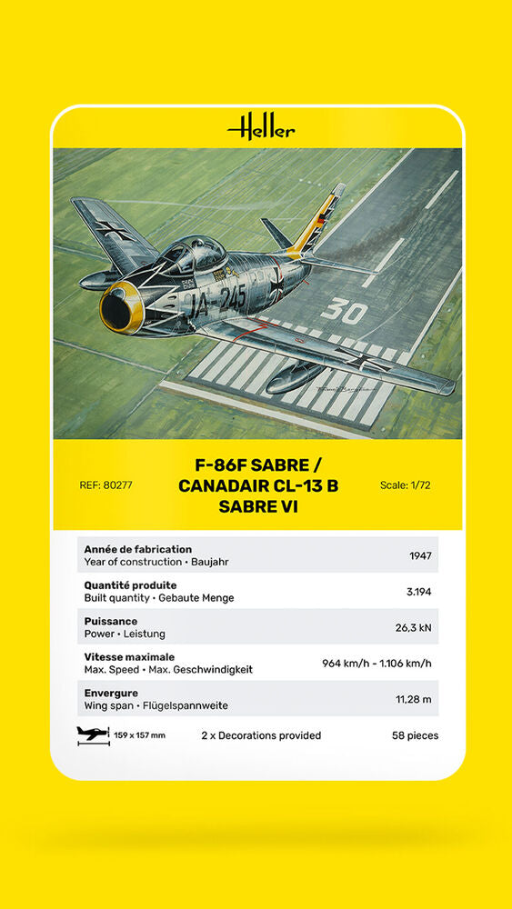 Heller The 9.99 F-86F Sabre maquette 1/72 avion jet